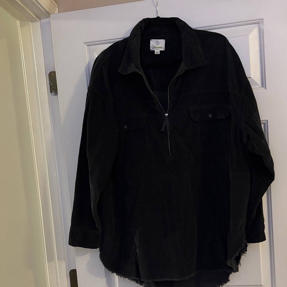 Offline by Aerie Black Corduroy Half-Zip Pullover Shirt